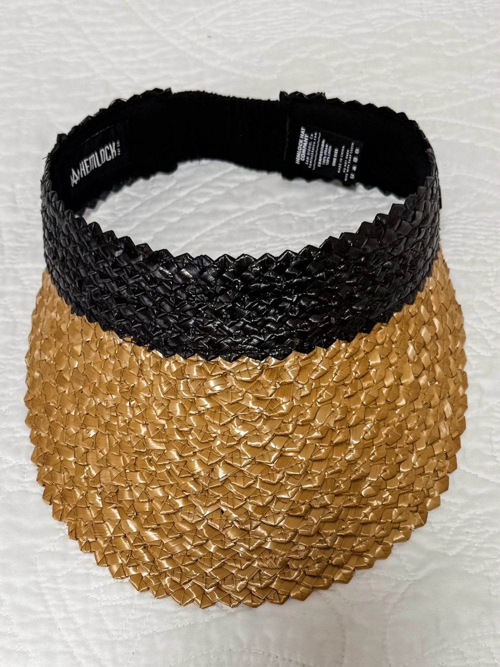 Hemlock Hat Co Capri Visor Black & Tan Woven Straw Sun Hat